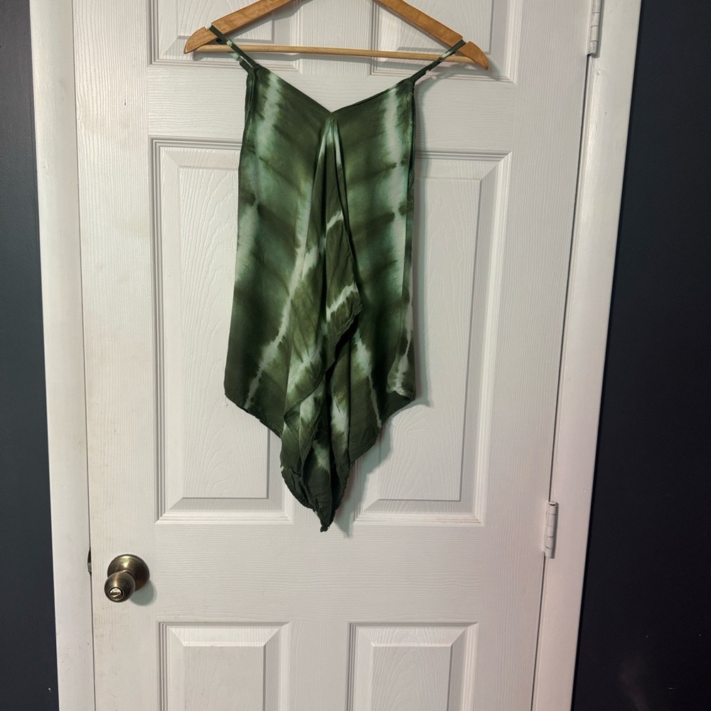 Emerald Green Satin Tank Top with Ruffled Edges